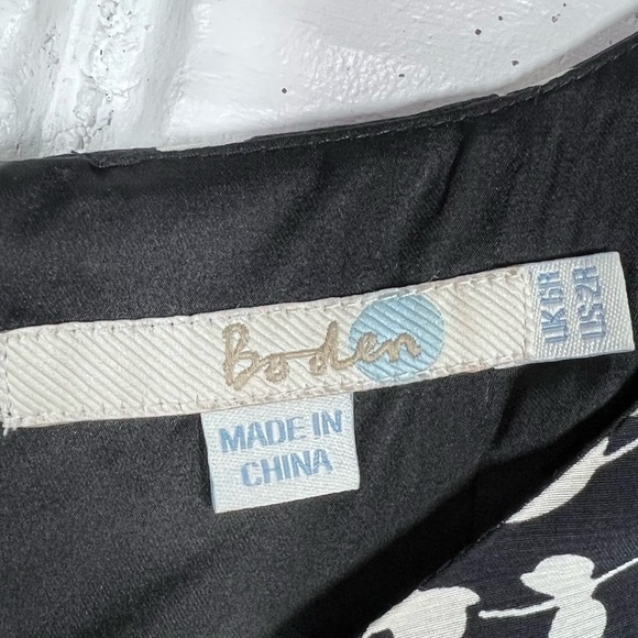 BODEN Black & White Floral Midi Dress with ribbon belt Size 2 - Picture 2 of 12